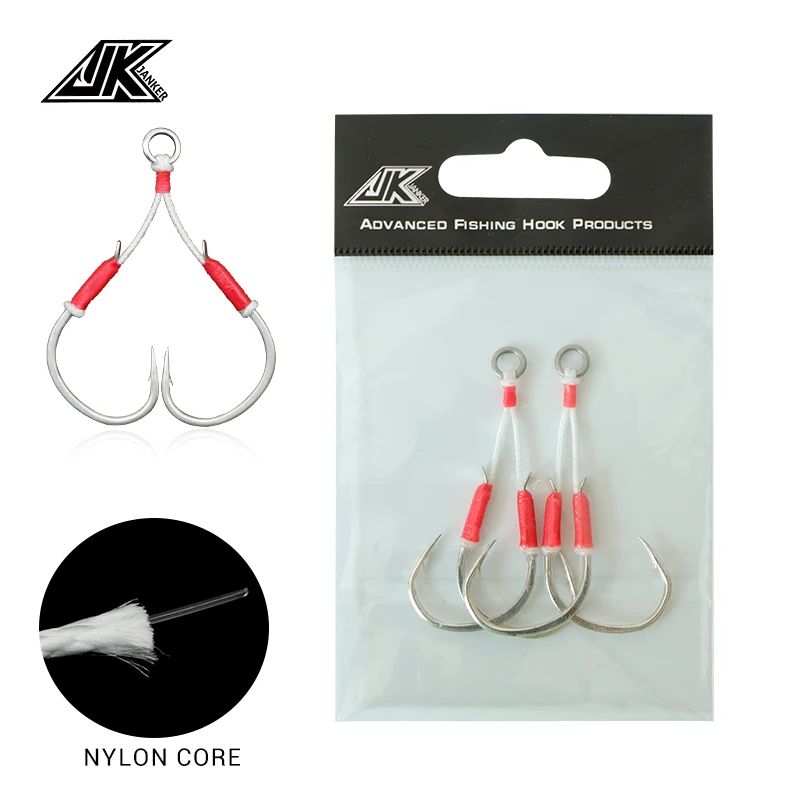 

JK 5 Packs Slow Shaking Double Hook Stainless Steel Fish Hook PE Wire Tied With Anti-Rust Coating Saltwater Fishing Double Hook