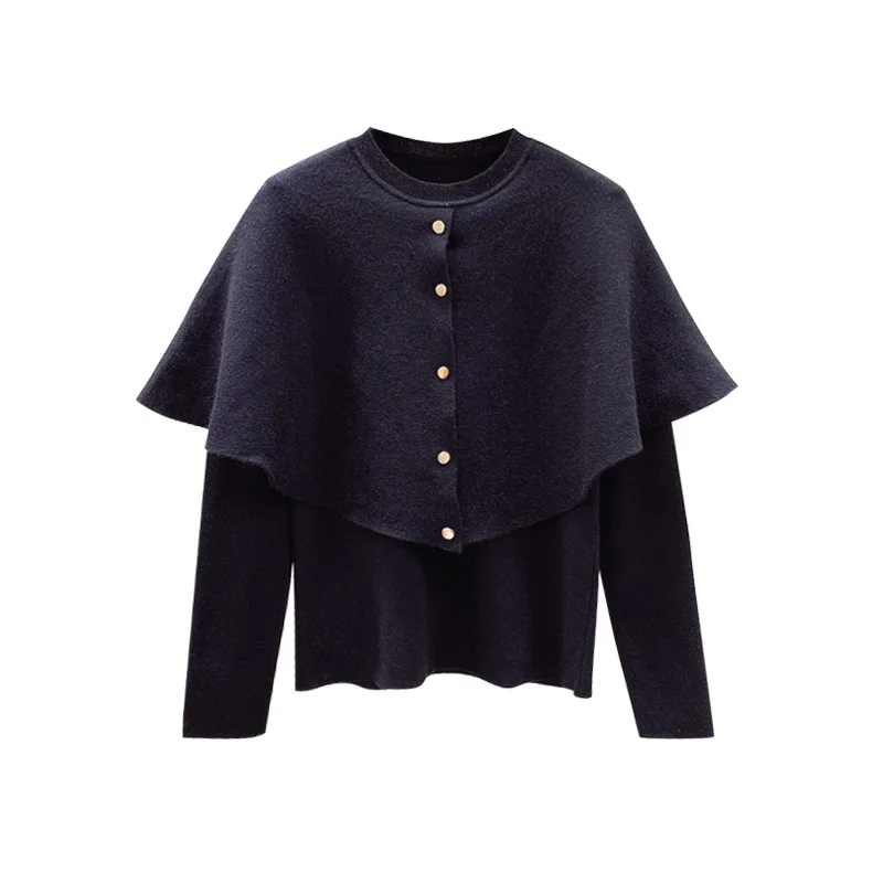 Осень 2021 модный дизайн Женский вязаный свитер-пончо с круглым вырезом и длинным