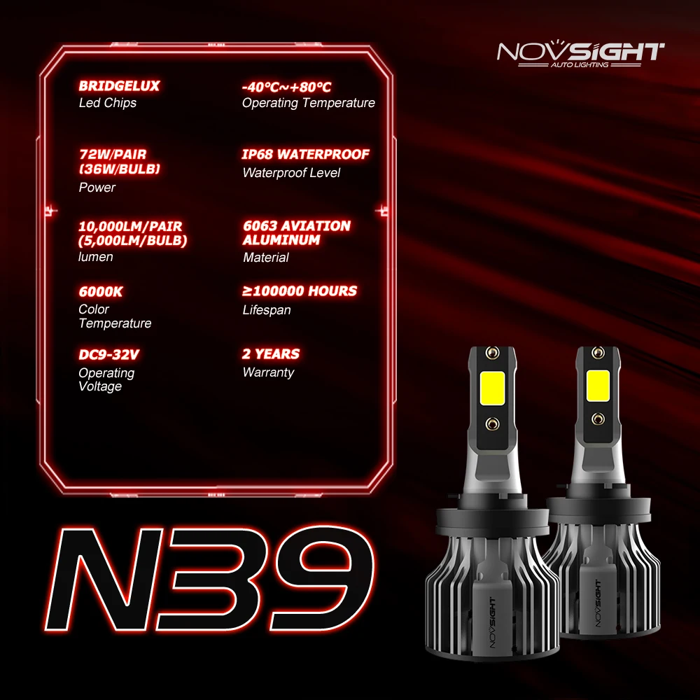 Светодиодные лампы для передсветильник фар NOVSIGHT H1 H3 H4 H7 H11 H8 H9 H13 9005 9006 9007 9003 72 Вт