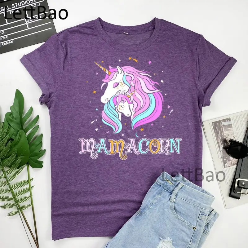 

Футболка MamaCorn женская с единорогом, Модный повседневный топ с коротким рукавом в стиле Харадзюку, уличная одежда, на лето