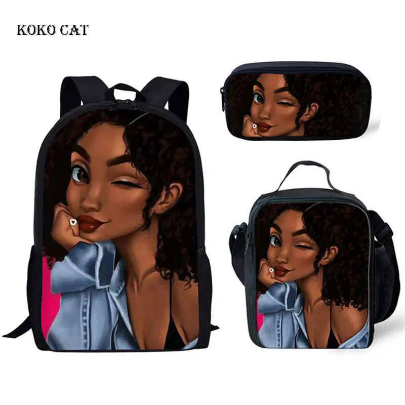 

Children SchoolBags Sets 3pcs Small Kindergarten African Art Afro Girl Backpack Kids Schoolbag Baby Toddler Bag Mochila Infantil