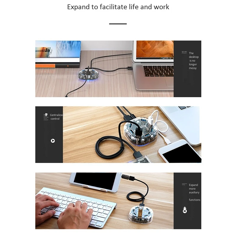 

ORICO USB 3.0 Hub 7-In-1 USB 3.0 Transparent Desktop Docking Station with Blue Indicator Light Multi-Port Converter for Laptop