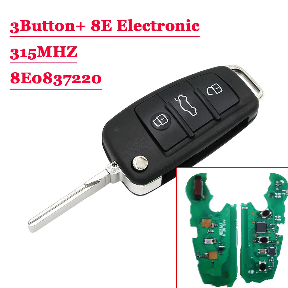 315 МГц дистанционный ключ с 8E electronicChip P/N: 8E0 837 220Q AF обновлен Флип складной 3 кнопки