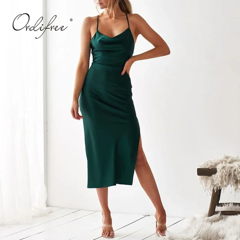 Ordifree 2021 летние Для женщин атласная платье комбинация Спагетти ремень