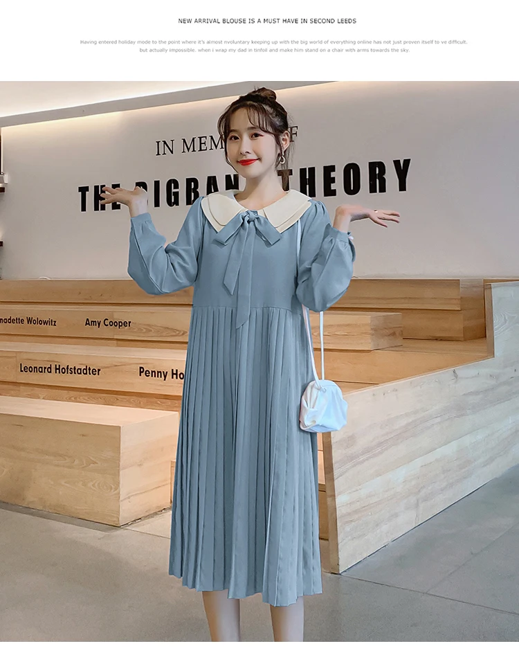 7005# Осенняя корейская мода для беременных Платье милое большого размера свободная одежда в клетку для беременных женщин Элегантная беременность