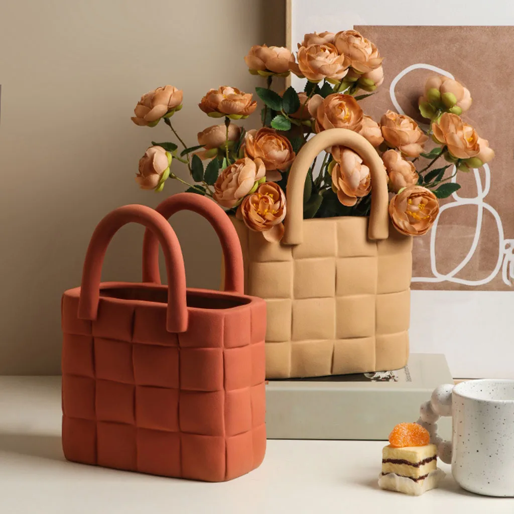 

Handbag Flower Basket Art Vase Dried Flower Simulation Flower Bottle Living Room Floral Decor Home Creative Statue Ornaments