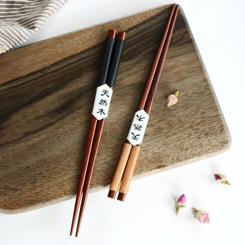 

2 Pairs Chopsticks Set Marbling Anti-skid Chinese Style Sushi Rice Chopsticks Bamboo Wood Kitchen Tableware Dinnerware Set Gift