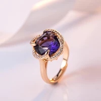 diwenfu 14k rose gold color amethyst gemstone ring for women fine anillos de genuine 925 sterling silver amethyst anel rings box