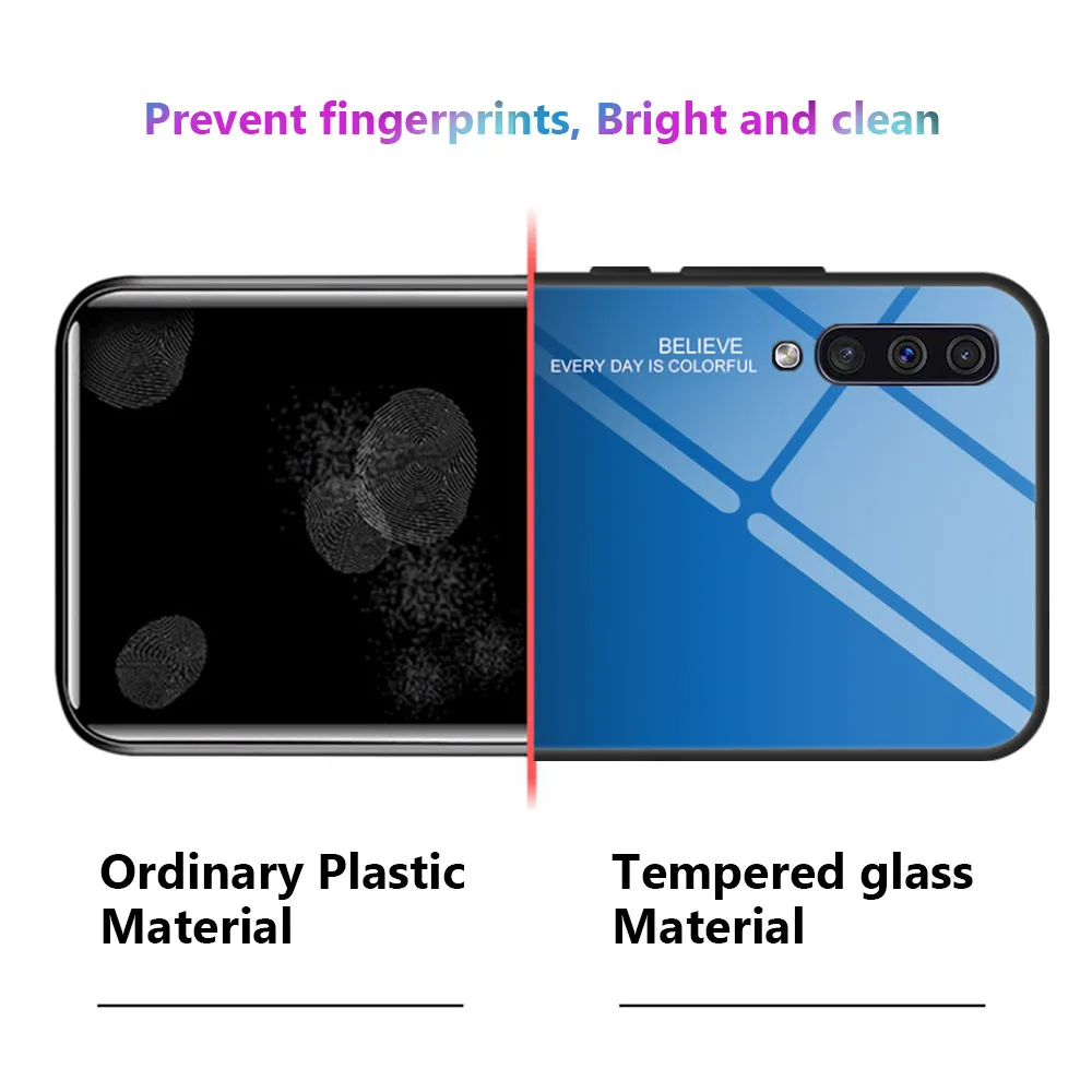 Для samsung Galaxy A30 A50 чехол с градиентным закаленным стеклом Жесткий Чехол из мягкого