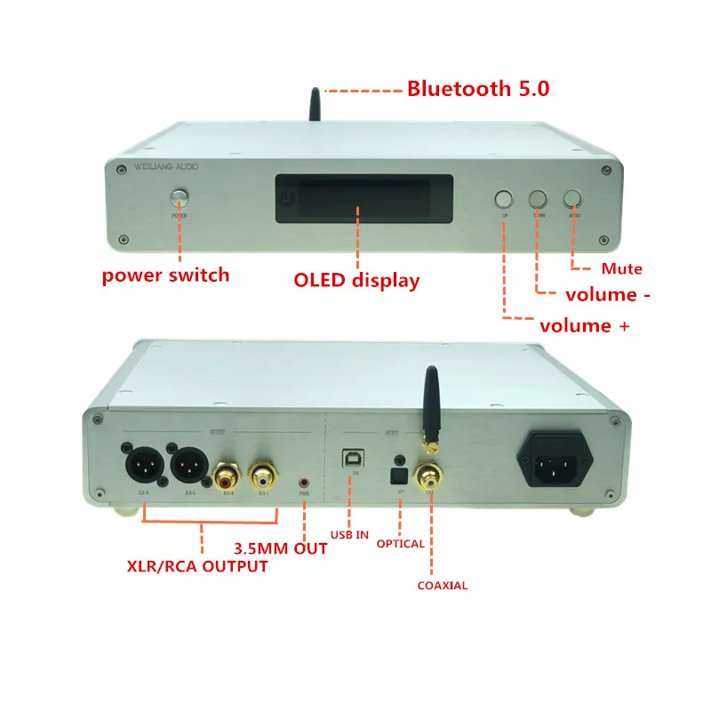 Двойной ES9038PRO DC300 DSD декодер ЦАП + Amanero ies USB CSR8675 Bluetooth 5 0 золото TCXO цифро аналоговый