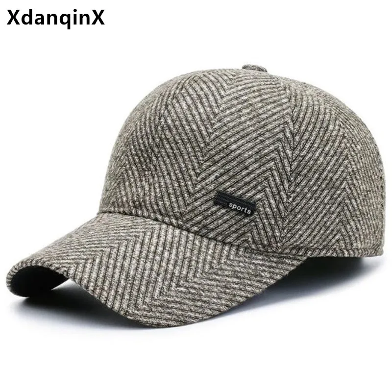 

XdanqinX New Winter Men's Thick Warm Baseball Caps Snapback Cap Cold Proof Earmuffs Hats Adjustable Size Casual Bone Sports Cap
