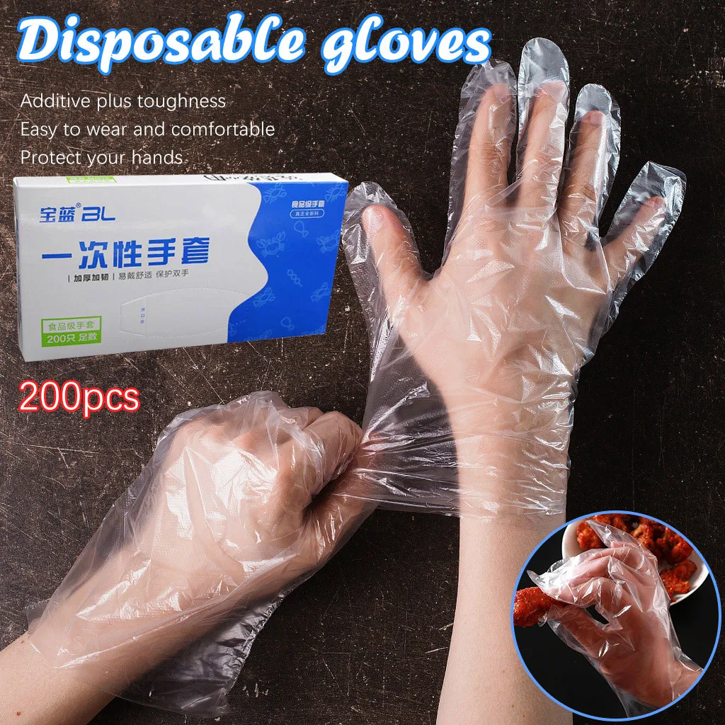 1 Box of 200Pcs Plastic Clear Disposable Gloves Garden Restaurant Home Food Baking Kitchen Dining Bar Protection Tool | Дом и сад