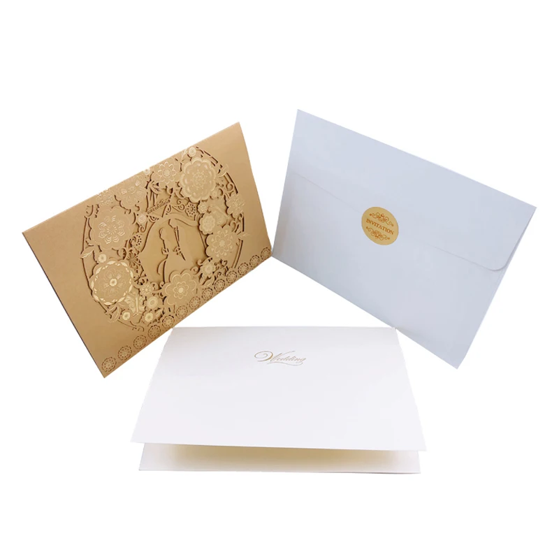 

50pcs Bride And Groom Laser Cut Wedding Invitation Card Greeting Cards Free Customized Envelope Wedding Party Favor Decoration