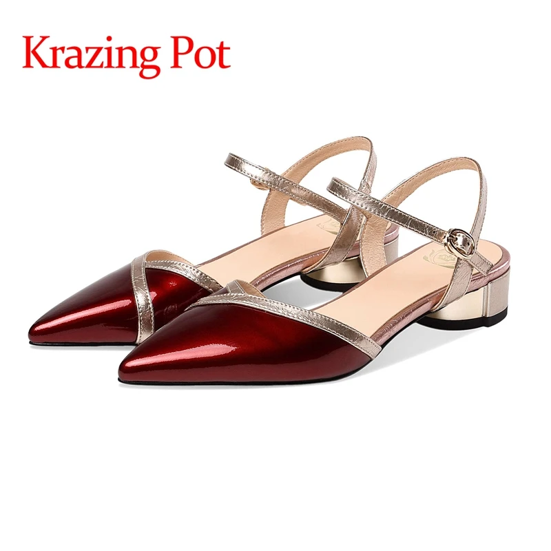 

Женские босоножки lenkisen на низком каблуке, простые стильные сандалии с острым носком и ремешком с пряжкой, разные цвета, размеры до 42, L12