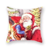 merry christmas sofa cushion cover santa snow lodge dog print happy new year pillowcase decorations for home 45x45cm