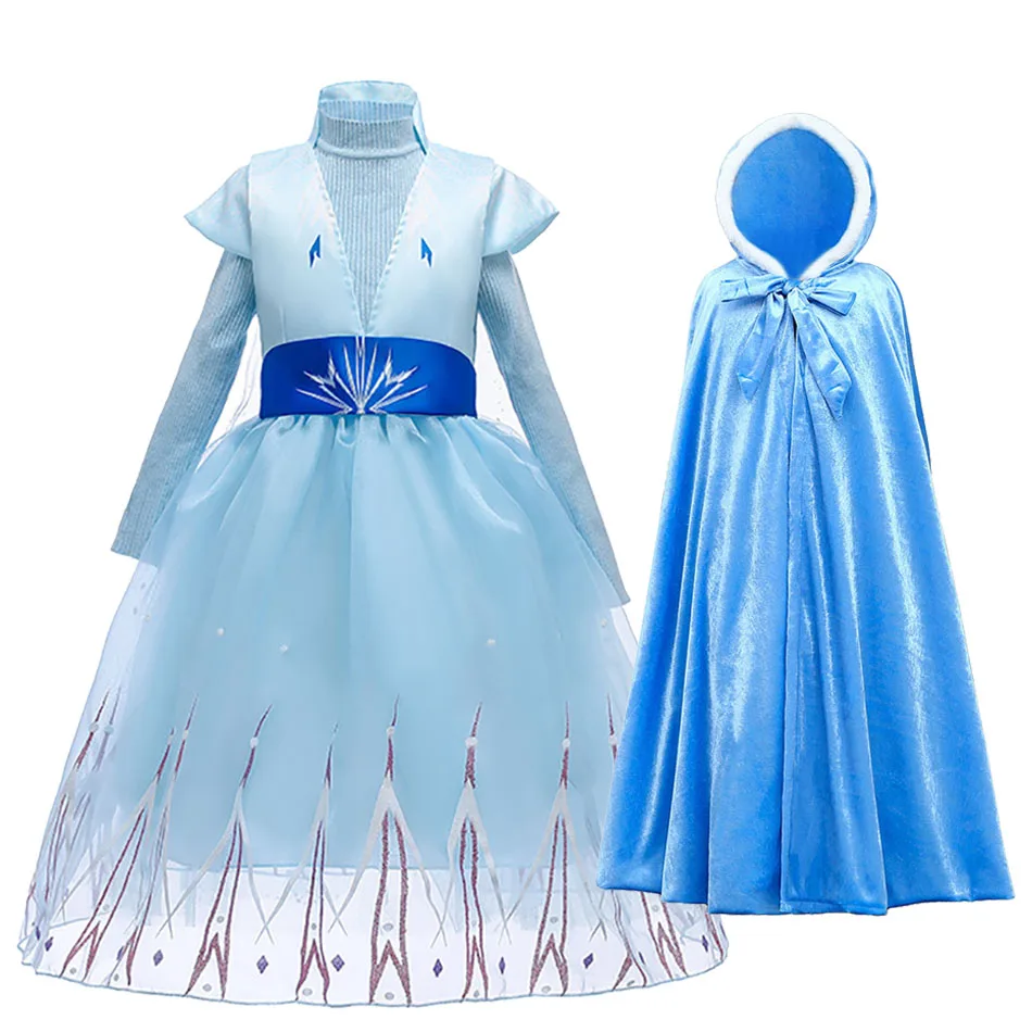 

Snow Queen Elsa Dress Girls Elsa Winter Long Sleeve Warm Sweater White Costumes Kids Baby Girl Christmas Masquerade Dress 3-10T