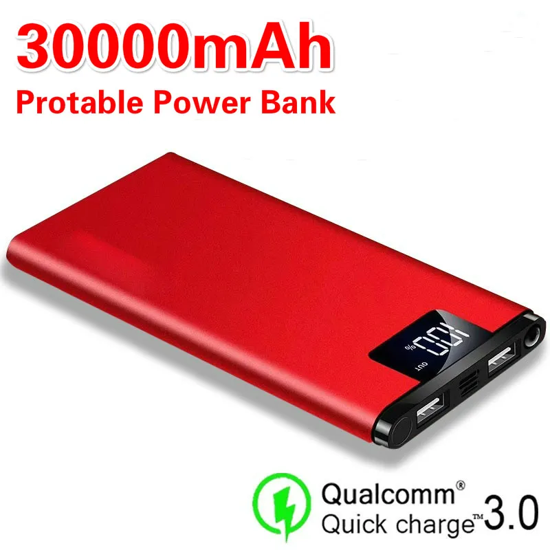 Внешний аккумулятор 30000 мАч светодиодный дисплей двусторонняя быстрая зарядка