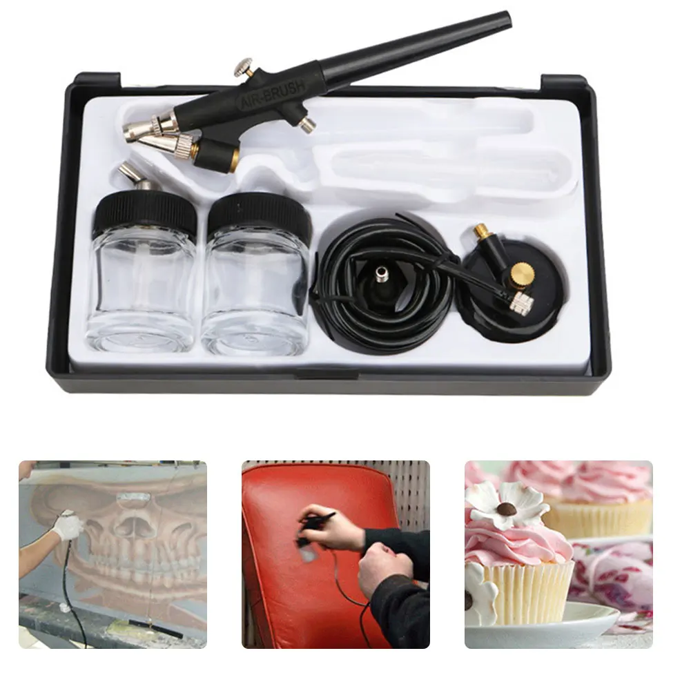 

Airbrush Paint Kit Double Action Trigger High Atomizing Siphon Feed Sprayer 138 Adjustable Air Control for Model Crafts Cake