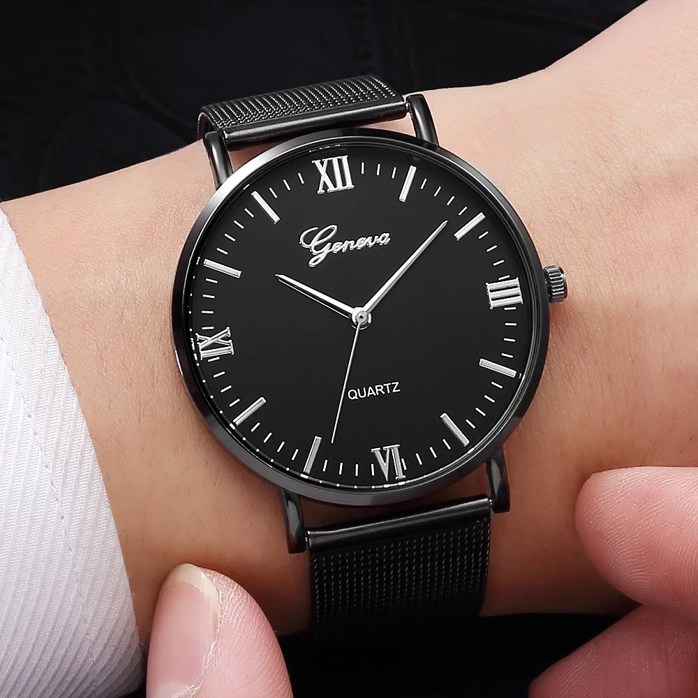 Женева сетчатые часы для женщин и мужчин из нержавеющей стали розовые золотые