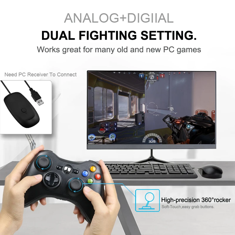 2,4G беспроводной геймпад для Xbox 360 консоль контроллер приемник контроллер для microsoft Xbox 360 игровой джойстик для PC win7/8/10