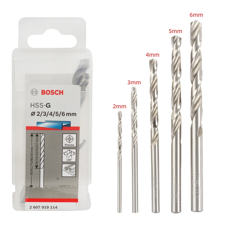 

BOSCH 5 HSS-G Twist Drill Bits Straight Twist Drill Bits High Speed ​​Steel Wood Metal Drilling 2/3/4/5/6 mm Drill Bits DIN 338