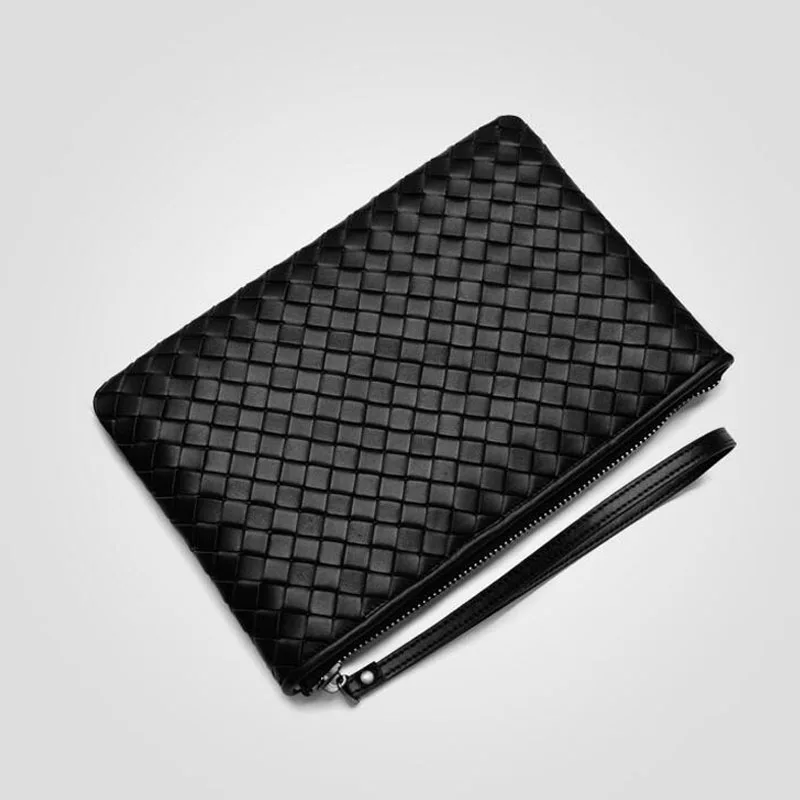 

Real cowhide clutch bag envelope bag men's handbag leather men's bag woven business casual clutch bag Black