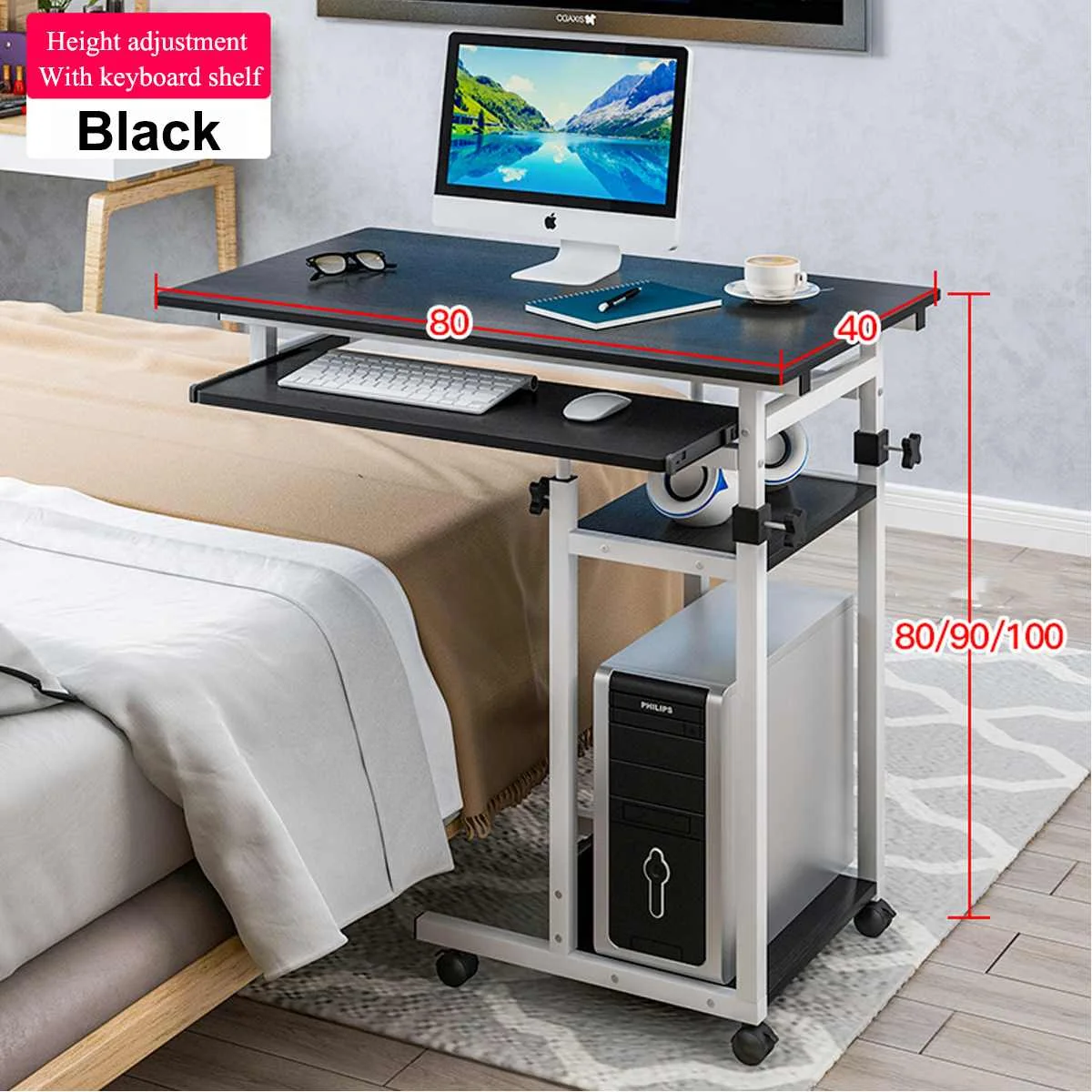 

Student Computer Desks With Keyboard Tray Movable Adjustable Height Laptop Desk Computer Table With Universal Wheel Study Table