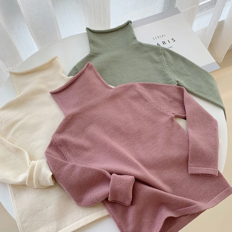 

WLG Autumn sweaters for boys girls kids solid turtleneck long sleeve sweater baby beige green pink all match sweaters