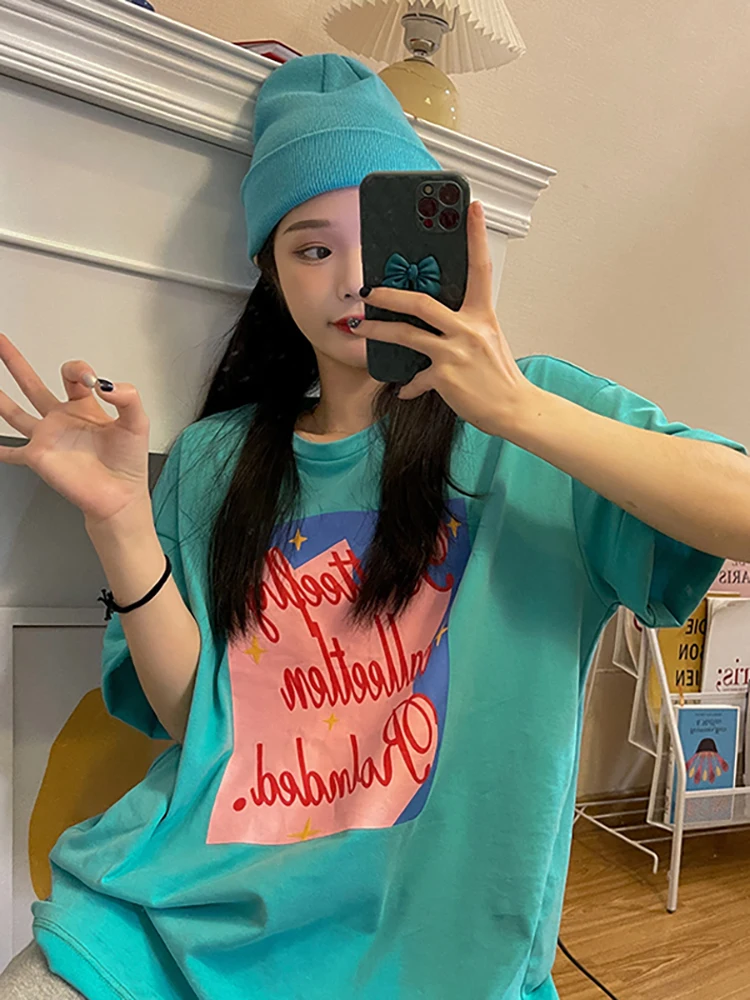 Повседневные свободные винтажные уличные модные летние женские футболки с