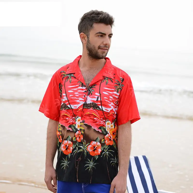 

Мужская Гавайская пляжная рубашка с принтом, Повседневная летняя рубашка с коротким рукавом, 100% хлопок, высокого качества, размера плюс, раз...