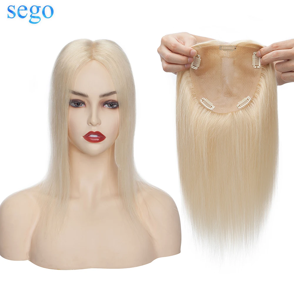 SEGO Straight 15x16cm Silk Base & PU Human Hair Topper Hairpieces for Women 100% Natural Machine Made Remy Hair Wig 12-16inch