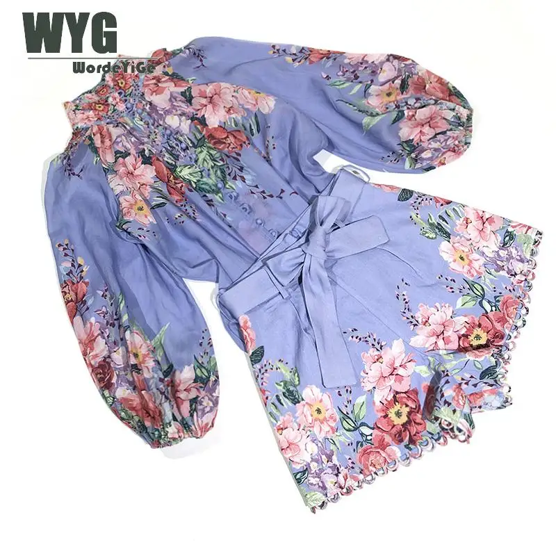 Комплект из синей льняной блузки и шорт высокого качества весна лето 2020 Новые