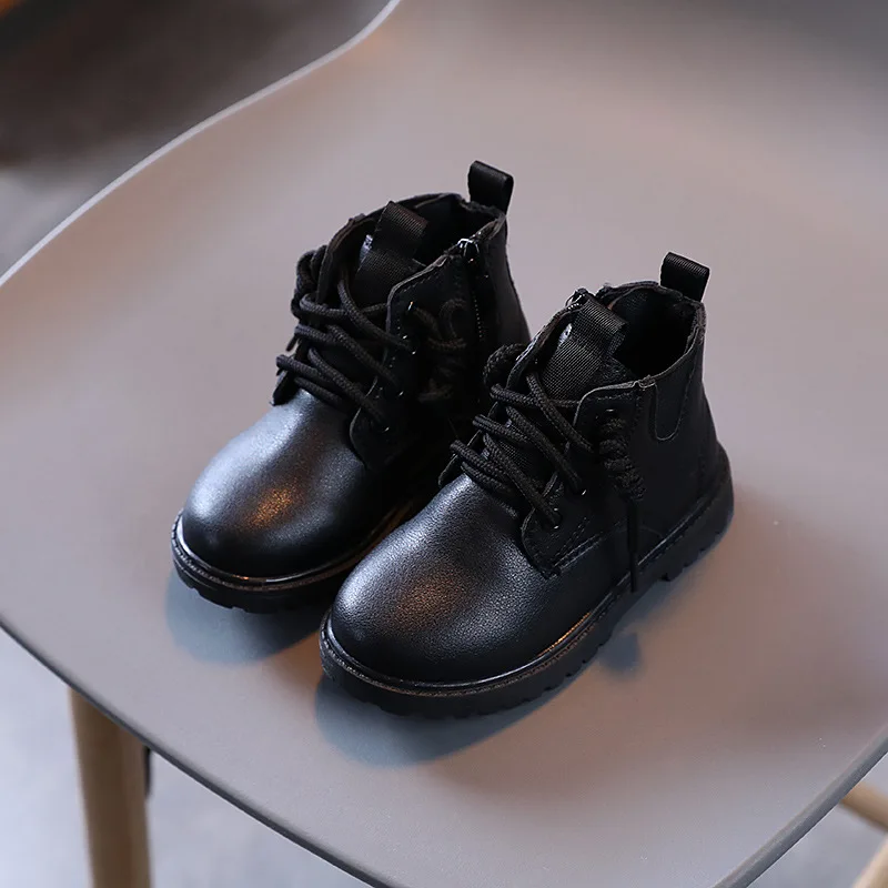 2021 Autumn Winter Children Boots Boys Girls  Boots Toddler Fashion Leather Shoes Windproof Soft Bottom Kids Snow Boots