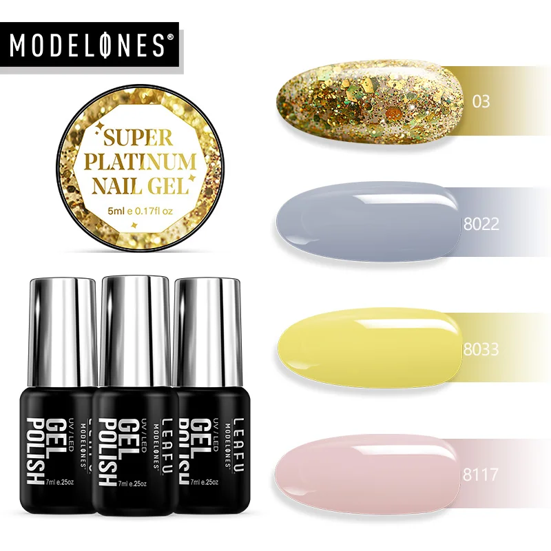 Modelones золотистого цвета глиттер УФ лак для ногтей длительный блестящий цвет Led