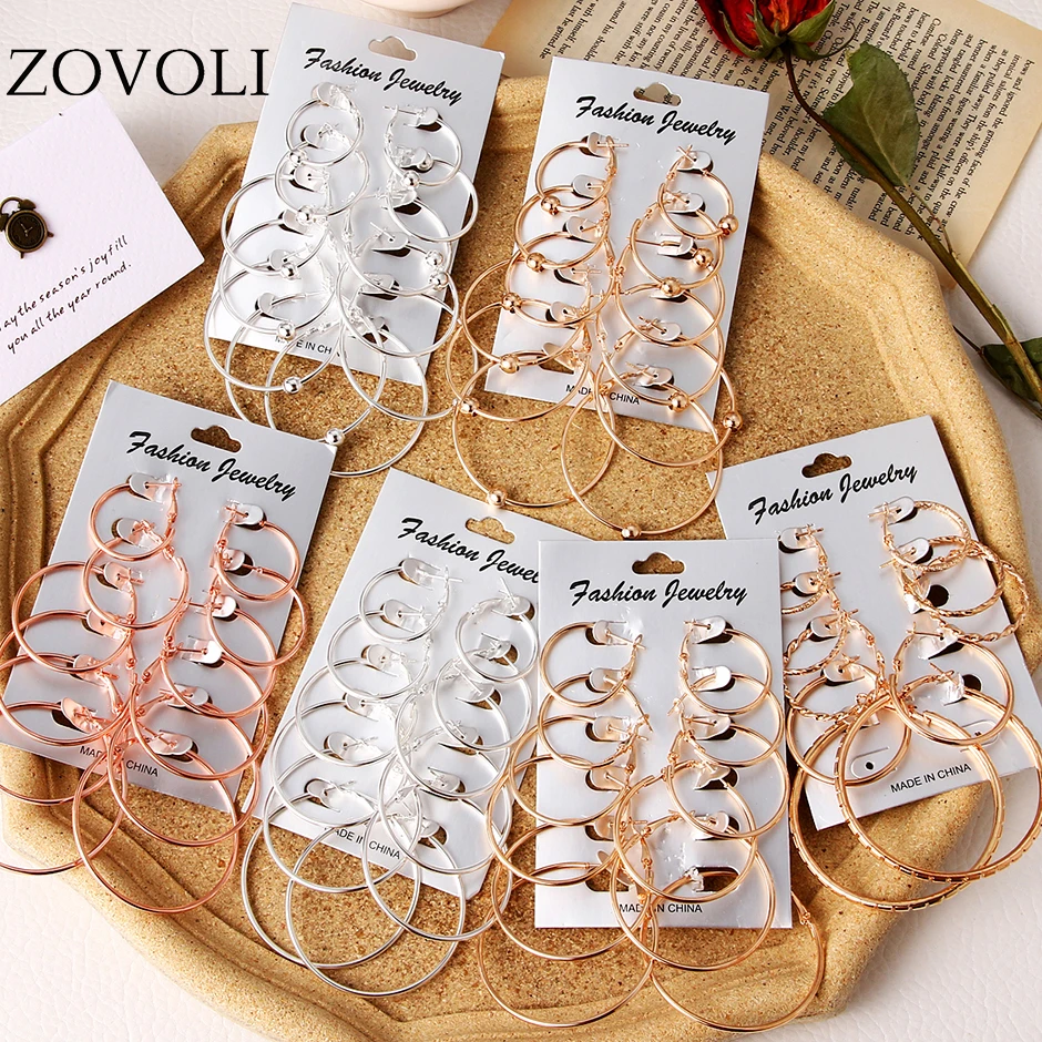 Комплект серег колец золотистого цвета для женщин модные большие круглые серьги