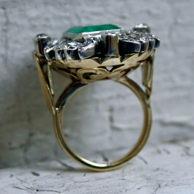 

Popular 925 Pure Silver Square Green Diamond Engagement Wedding Love Ring Size 6-11