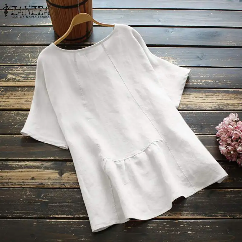 

ZANZEA Women Elegant Spring Fashion Blouse Solid Color O-Neck Chic Chemise Officewear Preppy Leisure Blusas Tops Femme Oversize