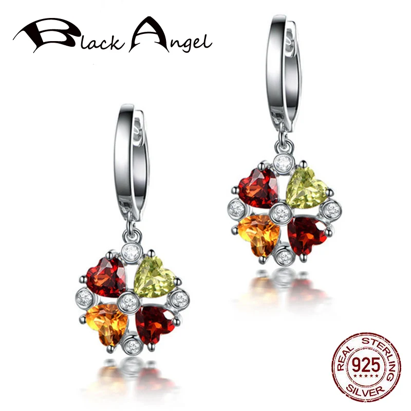

BLACK ANGEL Elegant Peridot Citrine Gemstone Clip Earrings 925 Sterling Silver Jewelry for Women Wholesale Dropshipping