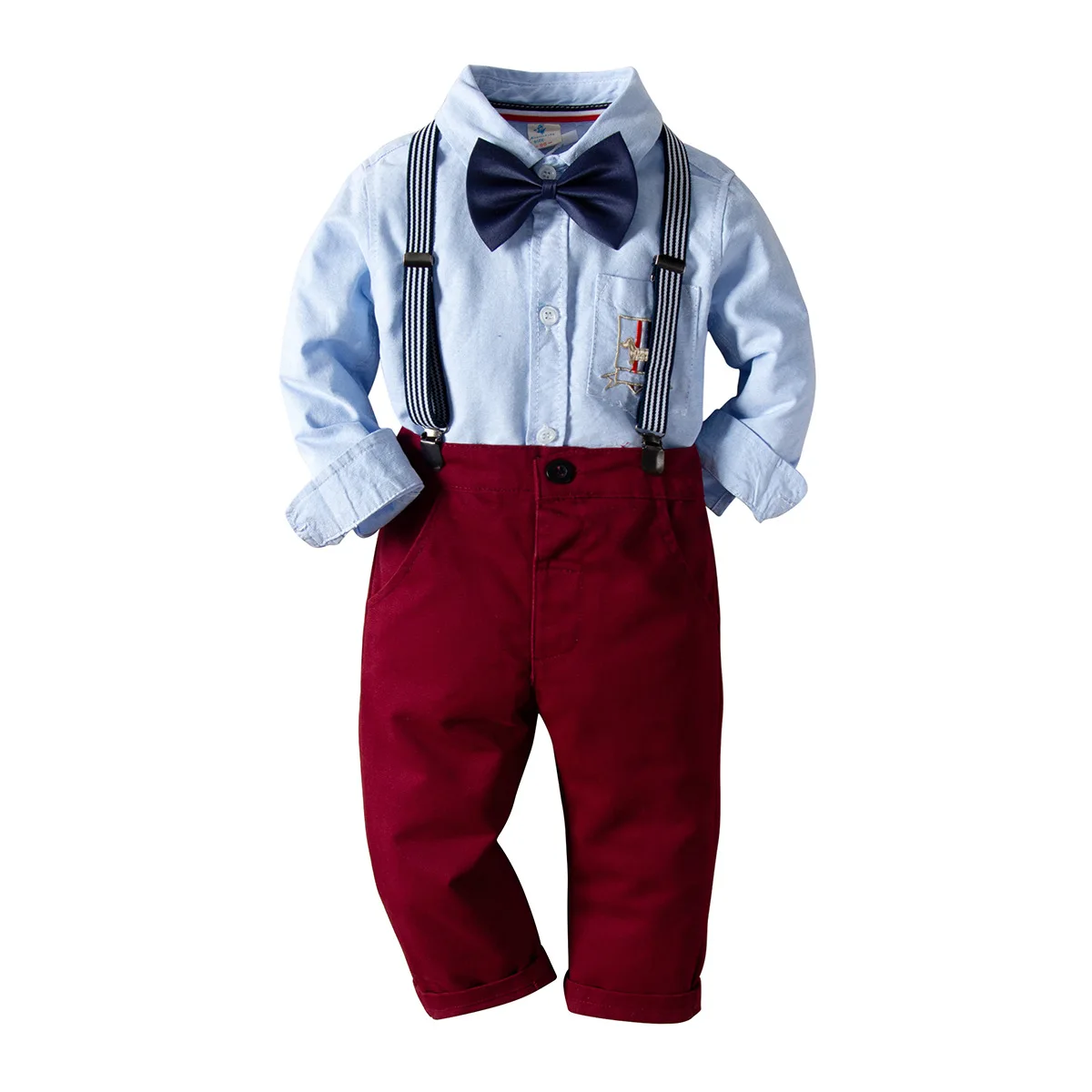 

Boys 1 year birthday party Dress Suit set Kids custome Children's Formal Shirt+ suspenders pants+Bow Tie Christmas Clothing set