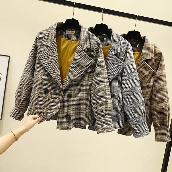 

Plaid Short Woolen Coat For Women 2020 New Spring And Autumn High-Looking Suit Casual All -Matching Small Suit