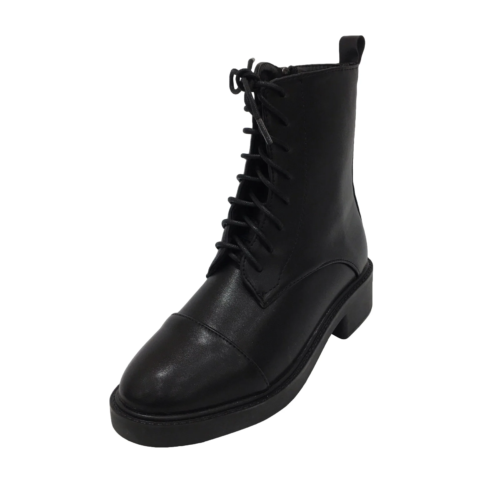 Женские зимние плюшевые ботинки на плоской подошве черные мотоциклетные