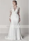 Женское свадебное платье с V-образным вырезом, длинным рукавом