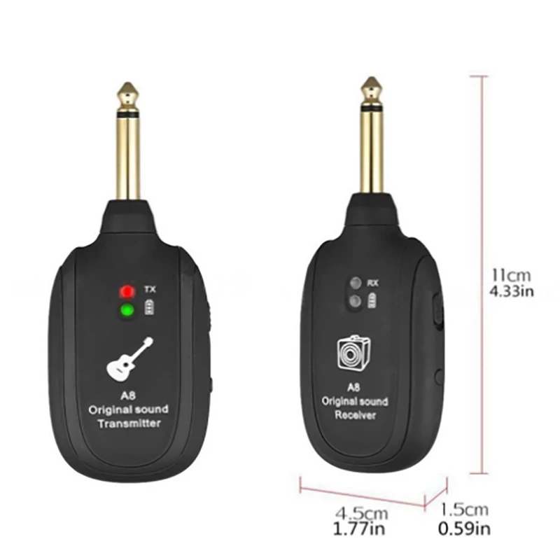 

2 Set UHF Electric Guitar Wireless System Transmitter Receiver o Transmission Built-in Rechargeable