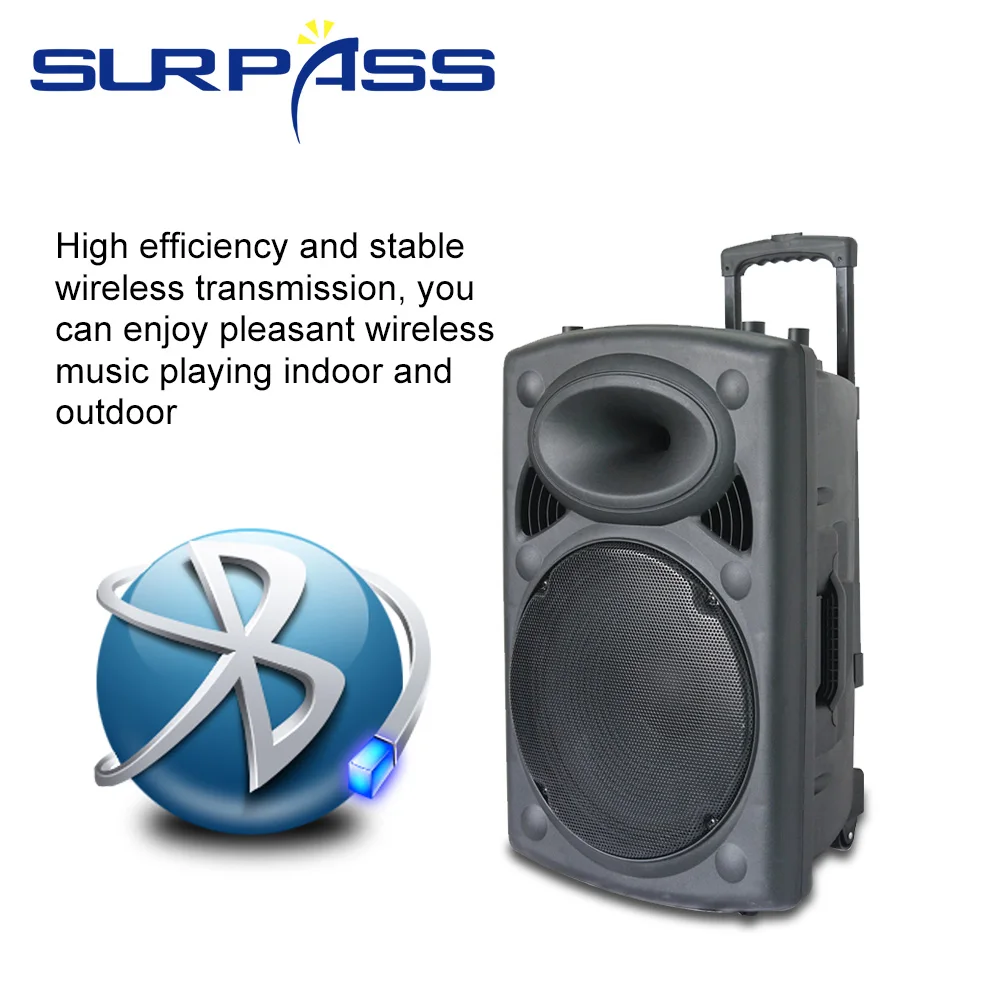 구매 휴대용 사운드 앰프 15 인치 블루투스 가라오케 스피커, 무선 마이크 세트 야외 트롤리 배터리 Tv 고출력