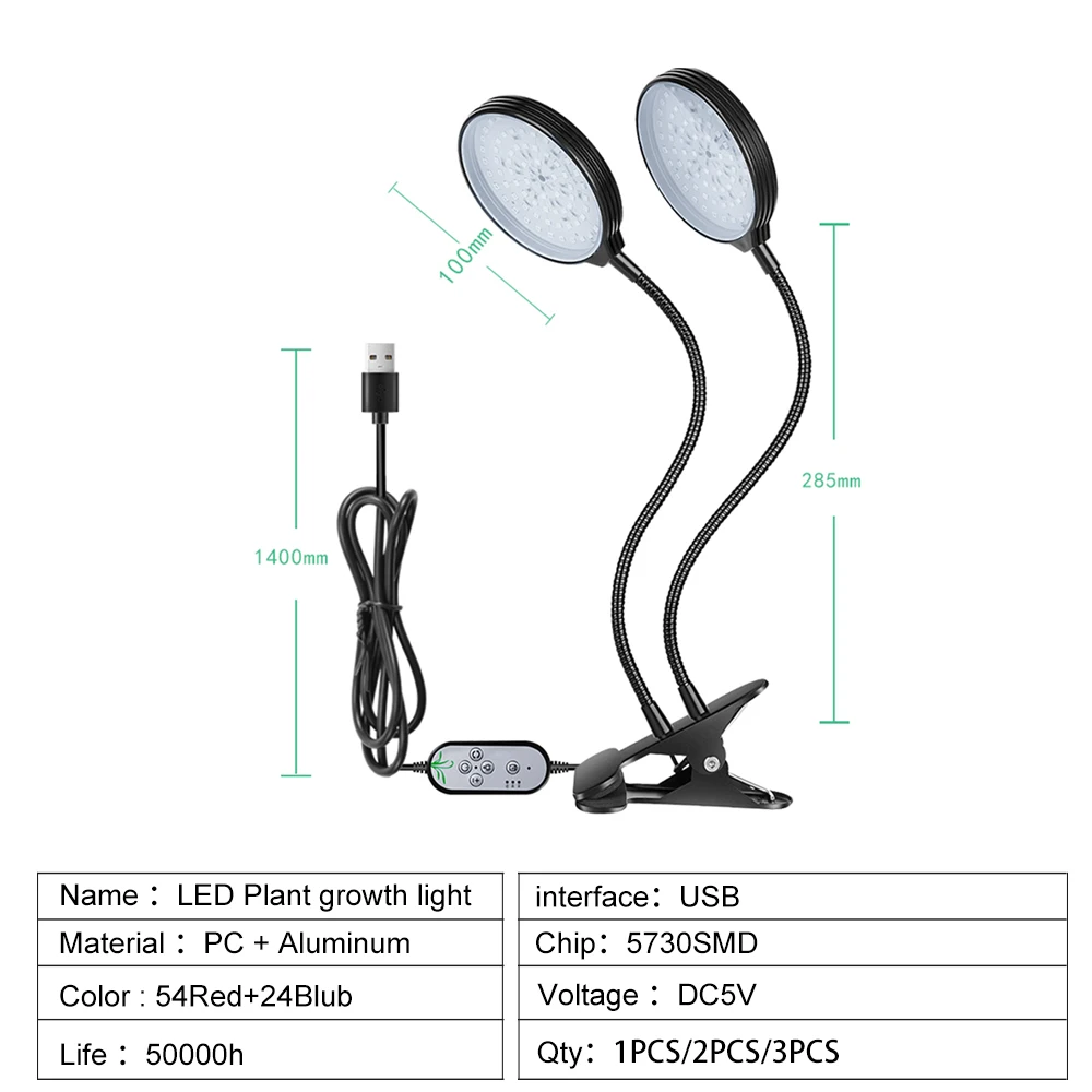 

5V USB Round LED Plant Table Lamp Grow Light Full Spectrum Clip-on Phyto Lamp Adjustable Gooseneck Growing Plant Lamp With Clip