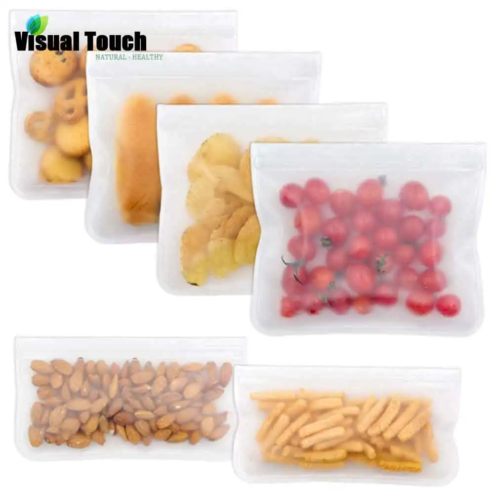 

Visual Touch 6PCS Silicone Food Storage Bag Reusable Freezer Bag Ziplock Leak Proof Top Fruits Lunch Box FDA BPA Free