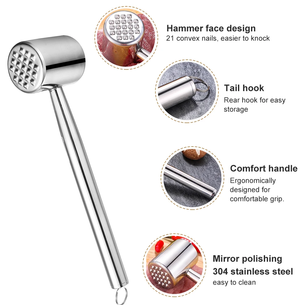 

stainless steel steak pine meat hammer 304 stainless steel home tender meat hammer kitchen hit meat hammer factory direct sale