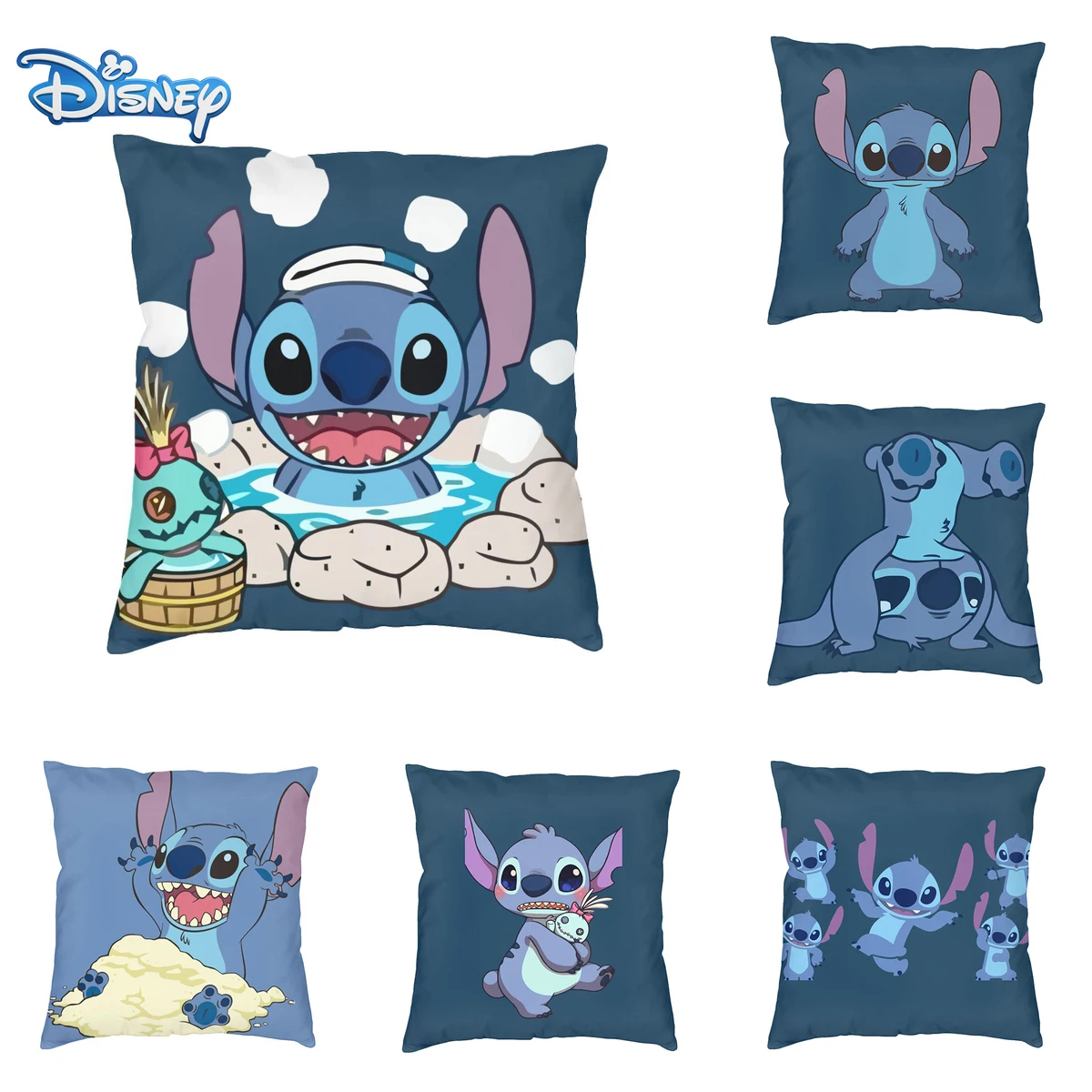 

Disney Pillowcase Stitch cute Cartoon Polyester Peachskin Cushion Cover Sofa Pillowcase Home Decoration Children Gift
