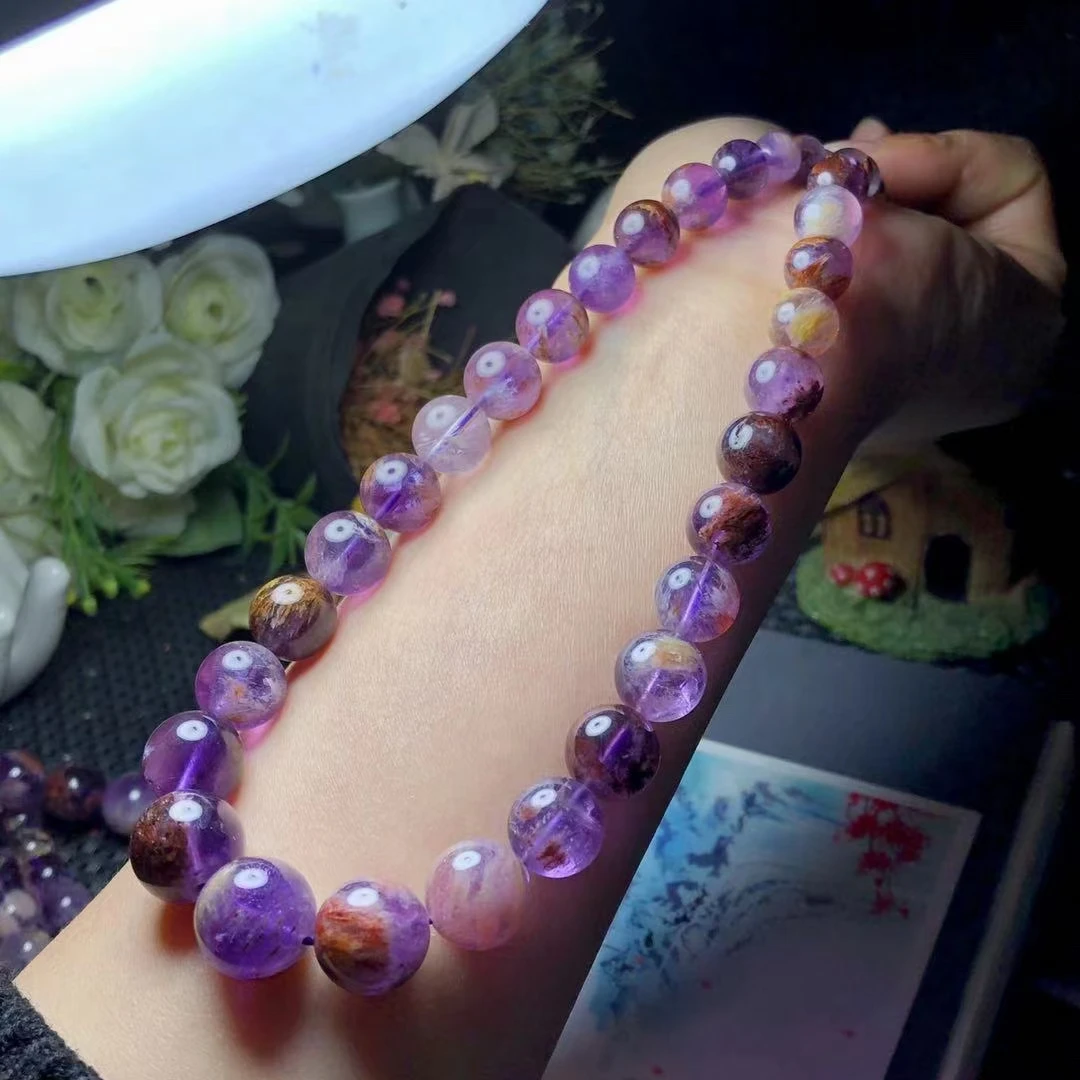 Ожерелье из натурального какоксенита фиолетового фантомного кварца Кристальные