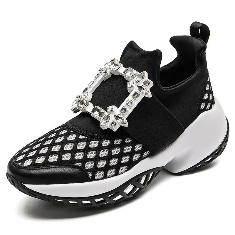 

2020 Platform Sneakers Crystal Buckle Air Mesh Designer Trainers Thick Bottom Chunky Women's Sneakers Vulcanized Casual Shoes